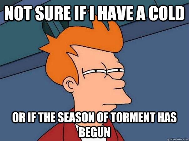 Not sure if I have a cold Or if the season of torment has begun  Futurama Fry