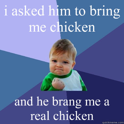 i asked him to bring me chicken  and he brang me a real chicken  Success Kid