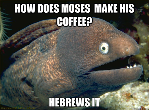 How does moses  make his coffee? hebrews it  Bad Joke Eel