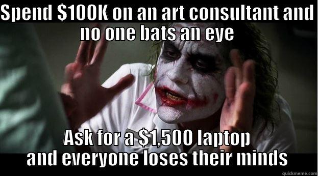 Real Estate Development - SPEND $100K ON AN ART CONSULTANT AND NO ONE BATS AN EYE ASK FOR A $1,500 LAPTOP AND EVERYONE LOSES THEIR MINDS Joker Mind Loss