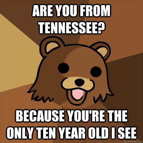 ARE YOU FROM TENNESSEE? BECAUSE YOU'RE THE ONLY TEN YEAR OLD I SEE - ARE YOU FROM TENNESSEE? BECAUSE YOU'RE THE ONLY TEN YEAR OLD I SEE  Pedobear