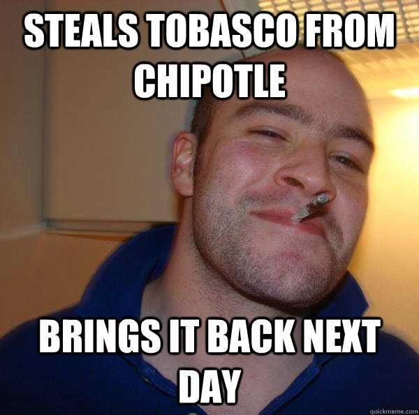 Steals Tobasco from chipotle brings it back next day - Steals Tobasco from chipotle brings it back next day  Misc