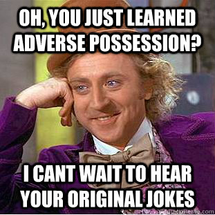 Oh, you just learned adverse possession? I cant wait to hear your original jokes - Oh, you just learned adverse possession? I cant wait to hear your original jokes  Condescending Wonka