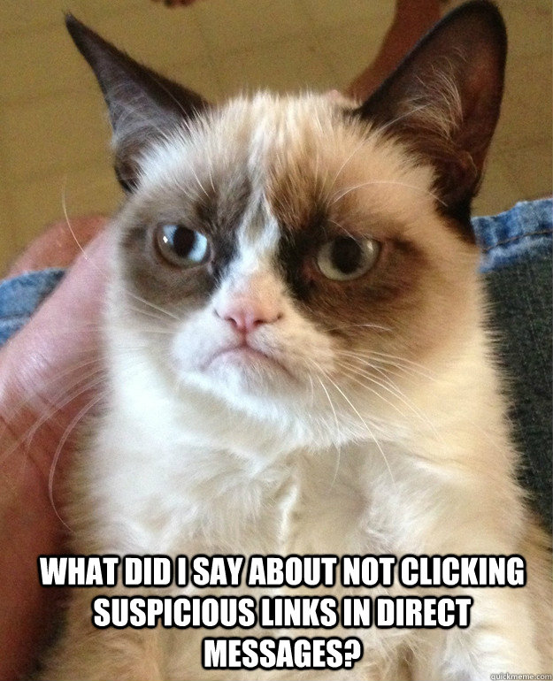 What did I say about not clicking suspicious links in direct messages?  Grumpy Cat