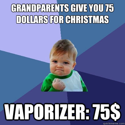 Grandparents Give you 75 dollars for christmas Vaporizer: 75$  Success Kid