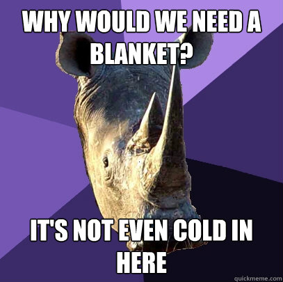 why would we need a blanket? it's not even cold in here - why would we need a blanket? it's not even cold in here  Sexually Oblivious Rhino