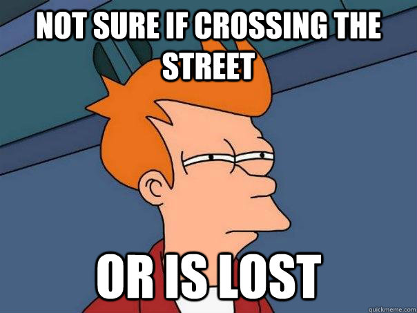 Not sure if crossing the street or is lost  Futurama Fry