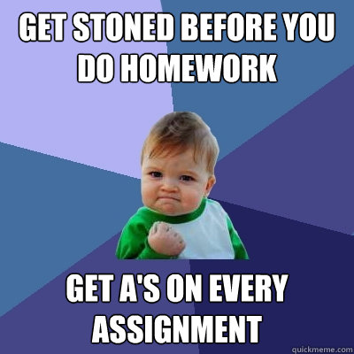 Get stoned before you do homework Get A's On every assignment  Success Kid