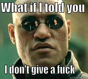 No fucks given - WHAT IF I TOLD YOU  I DON'T GIVE A FUCK     Matrix Morpheus