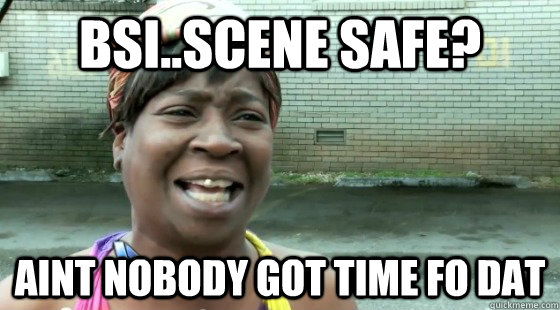 BSI..SCENE SAFE? aint nobody got time fo dat  