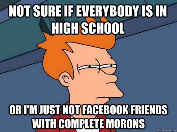 Not sure if everybody is in high school or I'm just not Facebook friends with complete morons  Futurama Fry