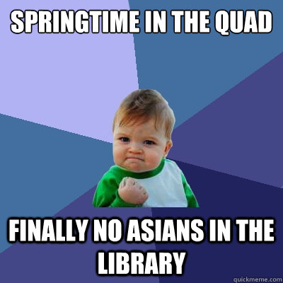 Springtime in the Quad Finally no asians in the library   Success Kid