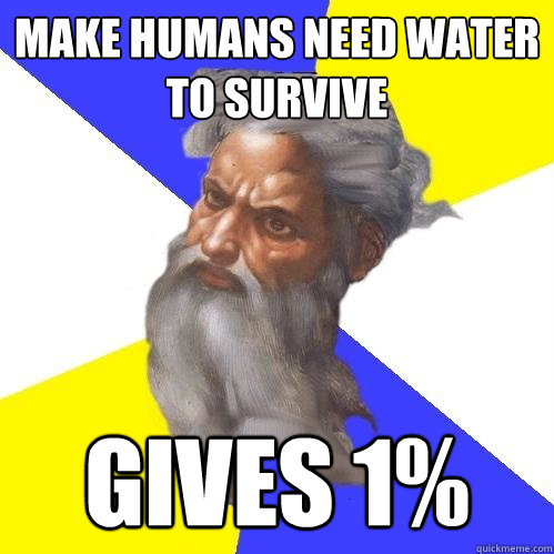 Make Humans Need water to survive Gives 1%    Advice God