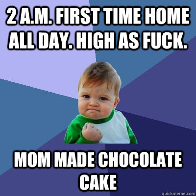 2 a.m. first time home all day. High As fuck. mom made chocolate cake  Success Kid