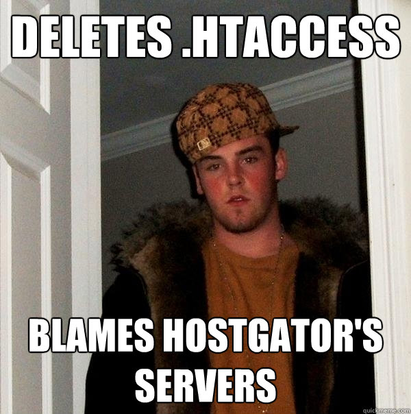 Deletes .htaccess Blames HostGator's servers  Scumbag Steve