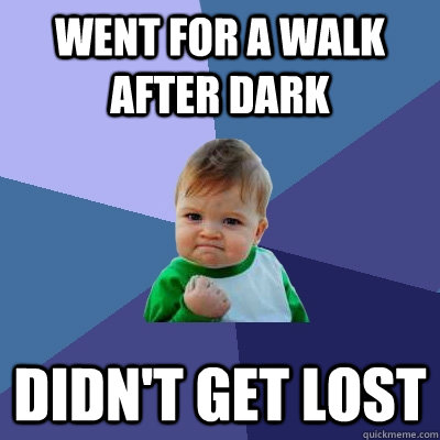 Went for a walk after dark Didn't get lost  Success Kid