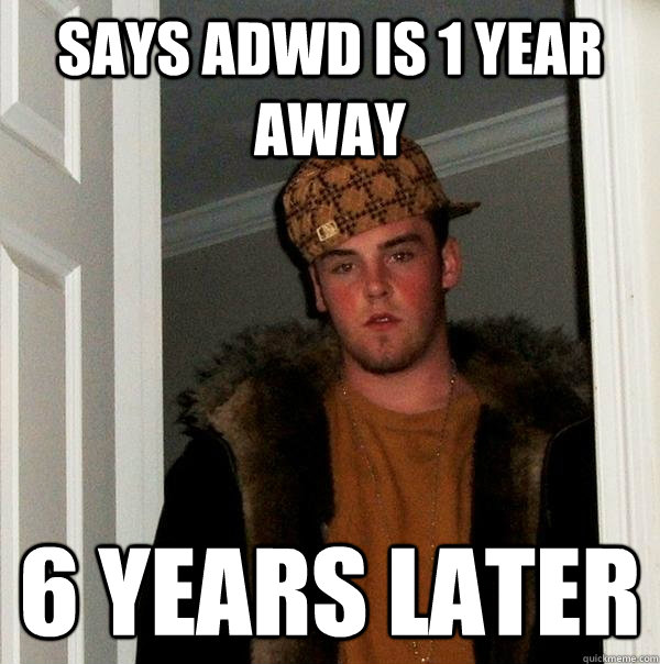 Says ADWD is 1 year away 6 years later  Scumbag Steve