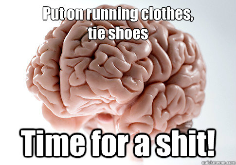 Put on running clothes,
tie shoes Time for a shit!  Scumbag Brain