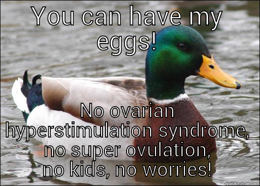 YOU CAN HAVE MY EGGS! NO OVARIAN HYPERSTIMULATION SYNDROME, NO SUPER OVULATION, NO KIDS, NO WORRIES! Actual Advice Mallard