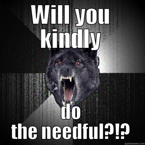 WILL YOU KINDLY DO THE NEEDFUL?!? Insanity Wolf