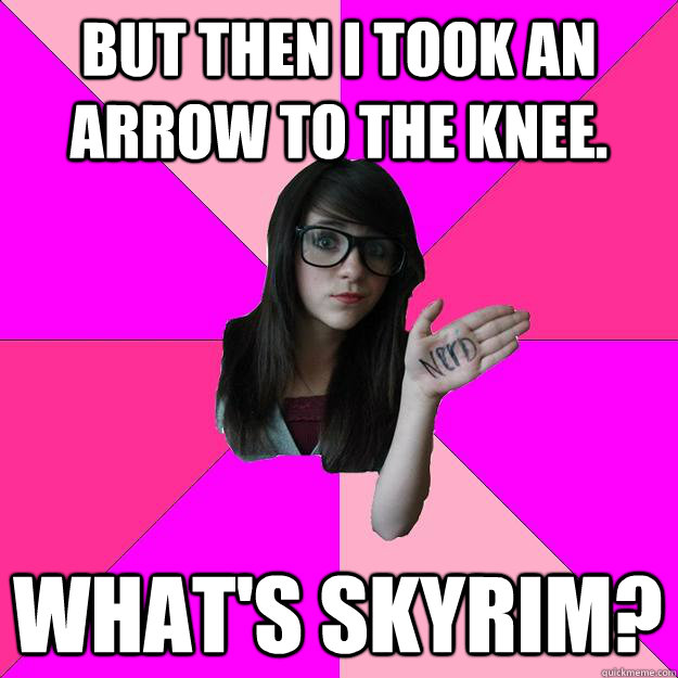 But then I took an arrow to the knee. What's Skyrim?  Idiot Nerd Girl