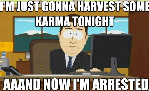 I'm just gonna harvest some karma tonight AAAND now I'm arrested  aaaand its gone