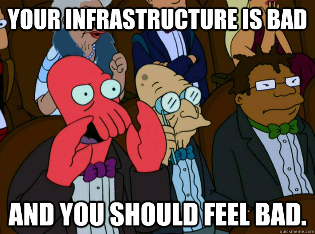 your infrastructure is bad and you should feel bad.  Zoidberg you should feel bad