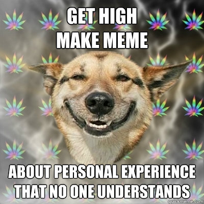 get high
make meme about personal experience that no one understands  Stoner Dog