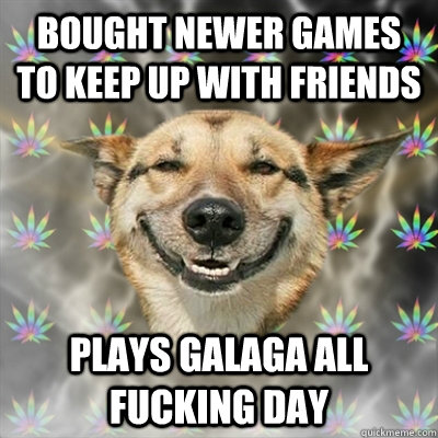 Bought newer games to keep up with friends plays galaga all fucking day  Stoner Dog