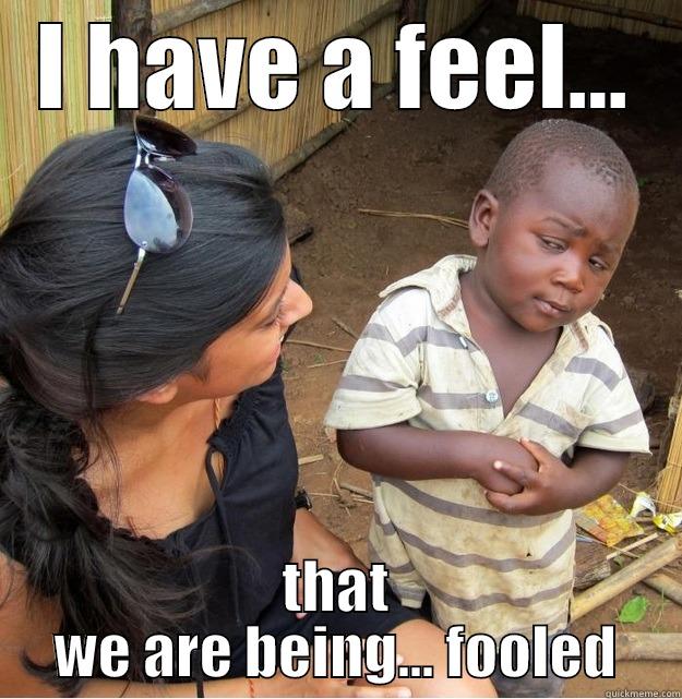 I HAVE A FEEL... THAT WE ARE BEING... FOOLED Skeptical Third World Kid