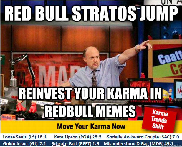 Red Bull Stratos jump Reinvest your karma in redbull memes  Jim Kramer with updated ticker