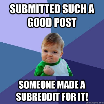 Submitted such a good post Someone made a subreddit for it!  Success Kid