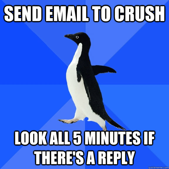 Send email to crush Look all 5 minutes if there's a reply  Socially Awkward Penguin