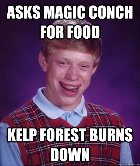 Asks magic conch for food Kelp forest burns down  Bad Luck Brian