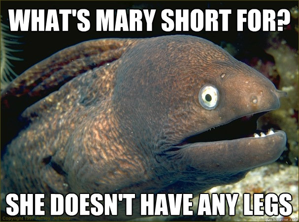 What's mary short for? She doesn't have any legs  Bad Joke Eel