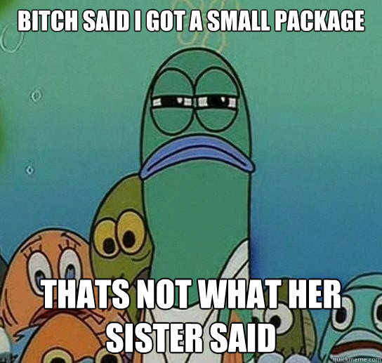 Bitch said i got a small package thats not what her sister said  Serious fish SpongeBob