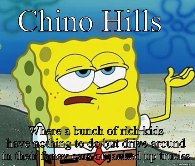 CHINO HILLS  WHERE A BUNCH OF RICH KIDS HAVE NOTHING TO DO BUT DRIVE AROUND IN THEIR FANCY CARS OR JACKED UP TRUCKS Tough Spongebob