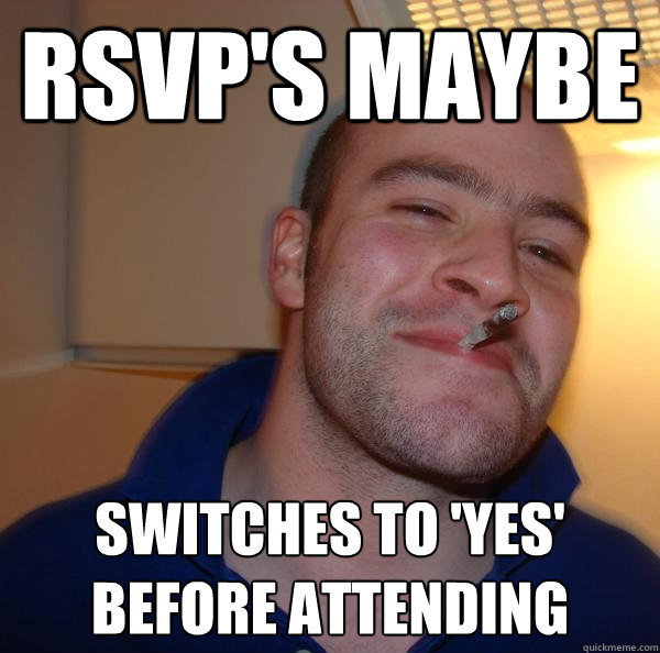 RSVP'S MAYBE SWITCHES TO 'YES' BEFORE ATTENDING - RSVP'S MAYBE SWITCHES TO 'YES' BEFORE ATTENDING  Misc