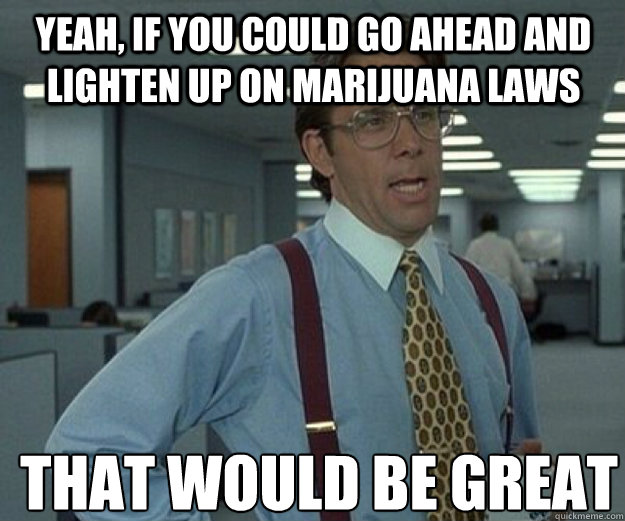 yeah, if you could go ahead and lighten up on marijuana laws  THAT WOULD BE GREAT  that would be great