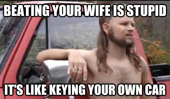 Beating your wife is stupid it's like keying your own car  Almost Politically Correct Redneck