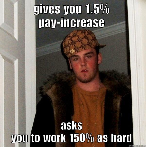 GIVES YOU 1.5% PAY-INCREASE ASKS YOU TO WORK 150% AS HARD Scumbag Steve