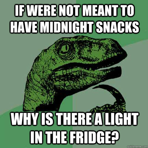 if were not meant to have midnight snacks why is there a light in the fridge?  Philosoraptor