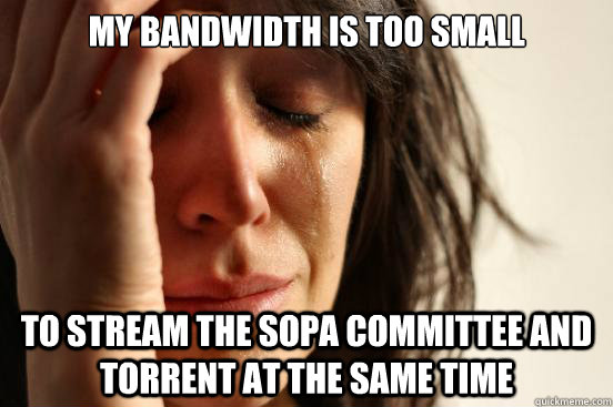 My bandwidth is too small To stream the SOPA committee and torrent at the same time  First World Problems