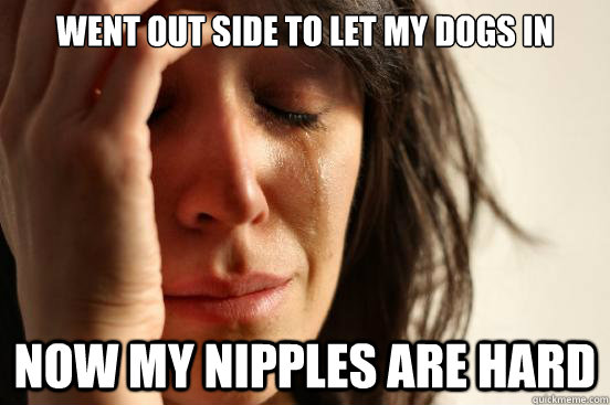 went out side to let my dogs in now my nipples are hard  First World Problems