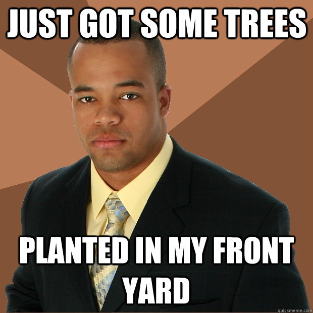 Just got some trees planted in my front yard  Successful Black Man