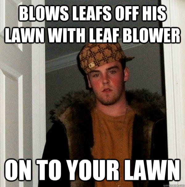 blows leafs off his lawn with leaf blower on to your lawn - blows leafs off his lawn with leaf blower on to your lawn  Scumbag Steve