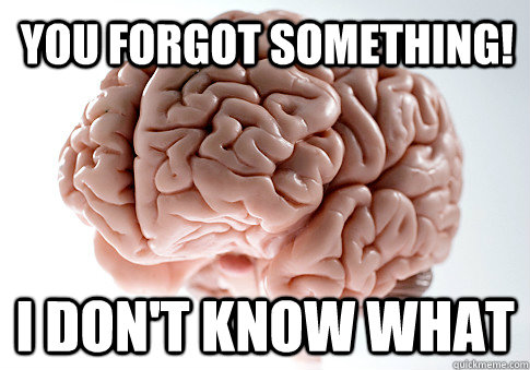 you forgot something! i don't know what - you forgot something! i don't know what  Scumbag Brain