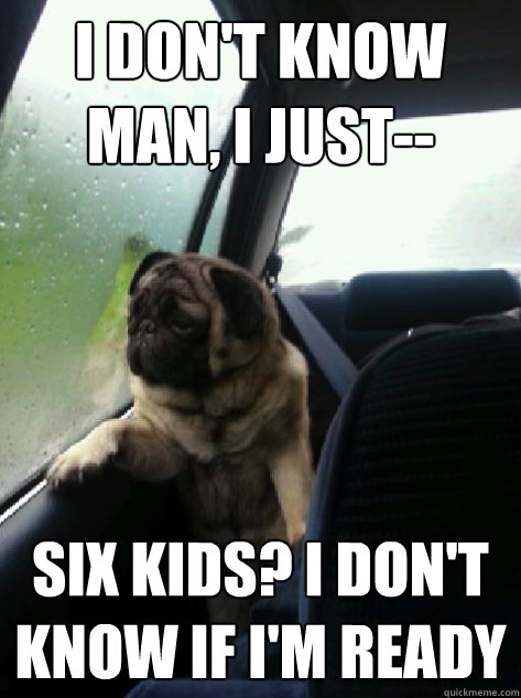 I don't know man, I just-- six kids? i don't know if i'm ready  Introspective Pug