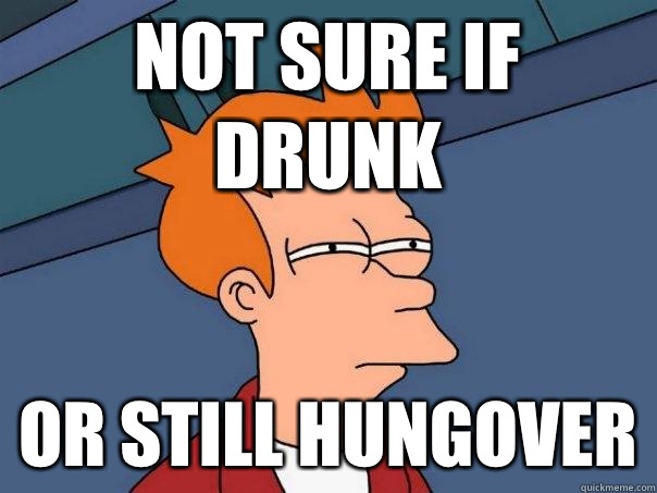 Not sure if drunk Or still hungover  Futurama Fry