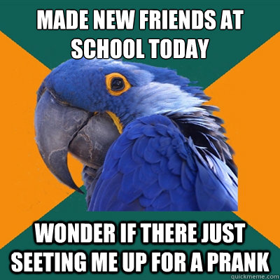 Made new friends at school today wonder if there just seeting me up for a prank - Made new friends at school today wonder if there just seeting me up for a prank  Paranoid Parrot